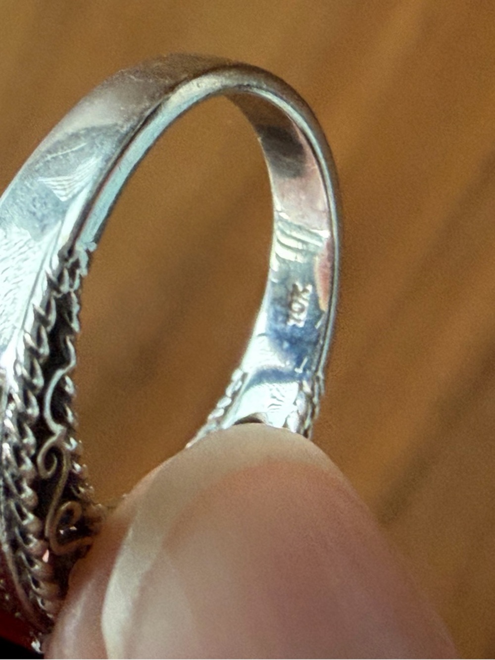 10K White Gold Blue Sapphire & Diamond Cocktail Ring with Filigree Accents - Picture 5 of 7
